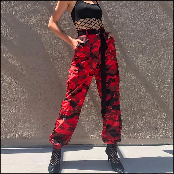 Red Camouflage Cuffed Cargo Pants