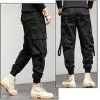 Black Tactical Cargo Jogger Pants with Straps