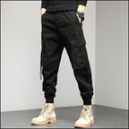 Black Tactical Cargo Jogger Pants with Straps