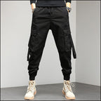 Black Tactical Cargo Jogger Pants with Straps
