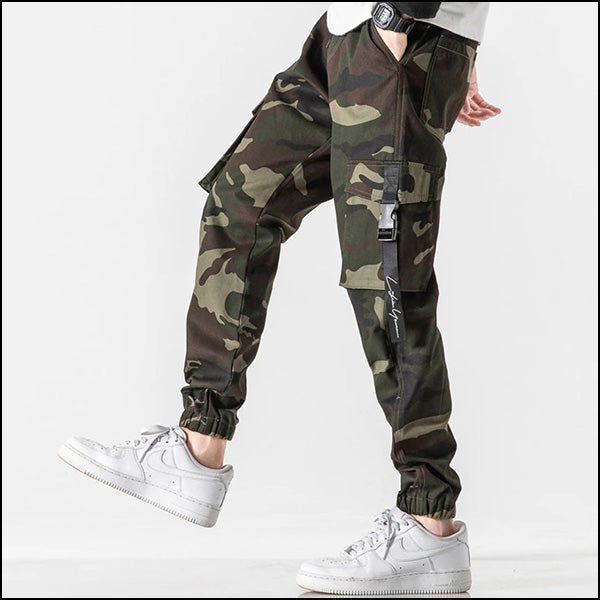 Men's Camouflage Cargo Joggers with Buckle