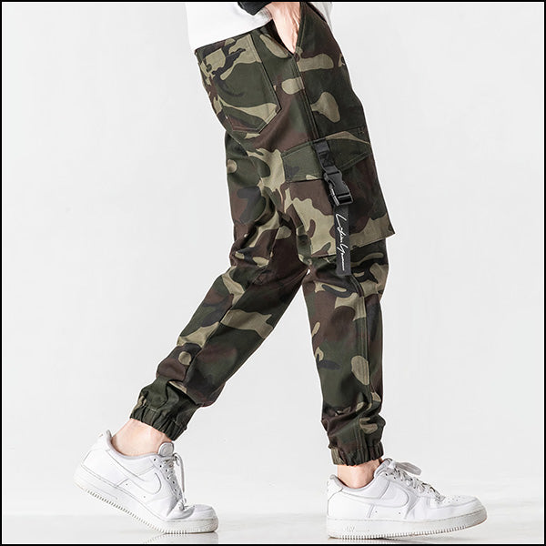 Men's Camouflage Cargo Joggers with Buckle