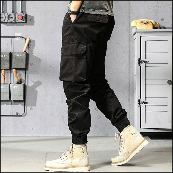 Men's Black Streetwear Cargo Jogger Pants