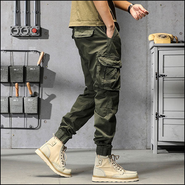Men's Olive Green Multi-Pocket Cargo Joggers