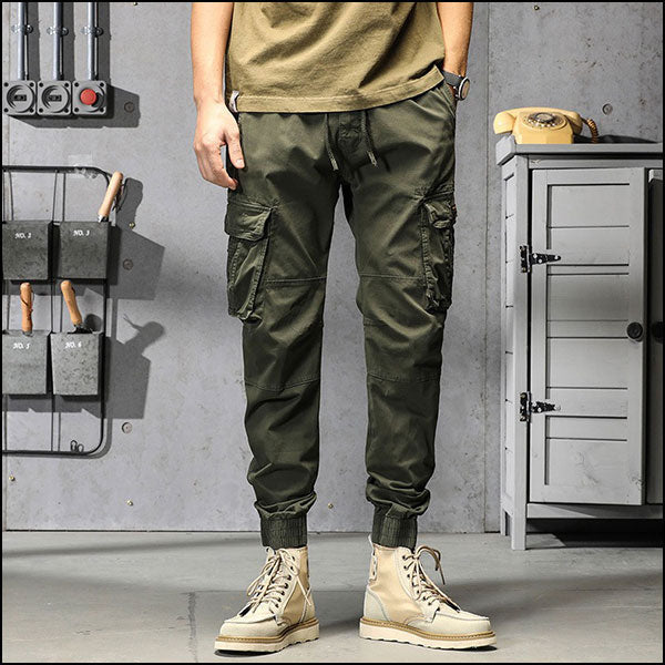 Men's Olive Green Multi-Pocket Cargo Joggers