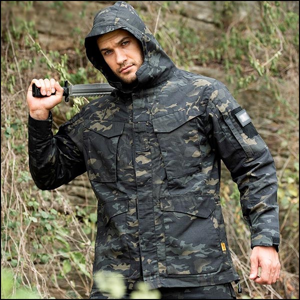 Men's Dark Camo Tactical Hooded Jacket