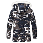 Men's Blue Camo Parka with White Faux Fur Hood