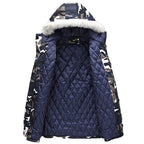 Men's Blue Camo Parka with White Faux Fur Hood