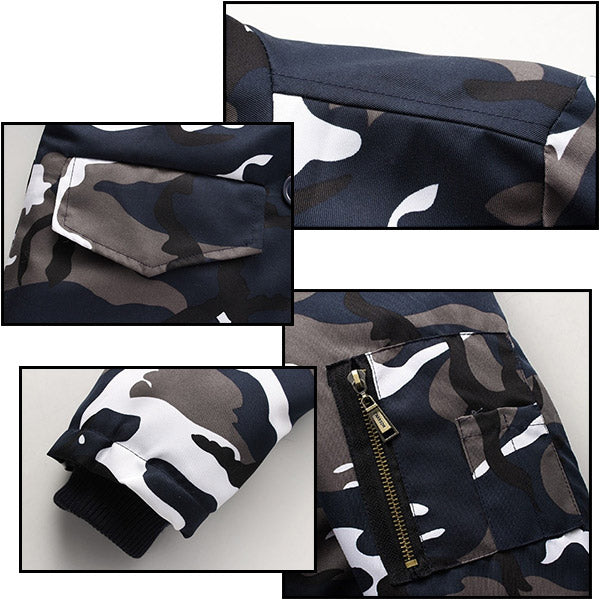 Men's Blue Camo Parka with White Faux Fur Hood