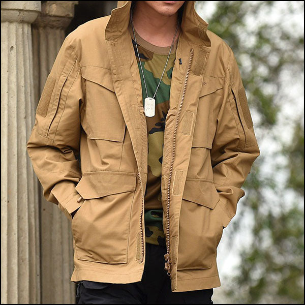 Men's Khaki Tactical Hooded Utility Jacket