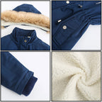 Women's Deep Blue Winter Parka with Faux Fur & Drawstring