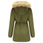 Women's Olive Green Parka with Drawstring & Faux Fur Hood