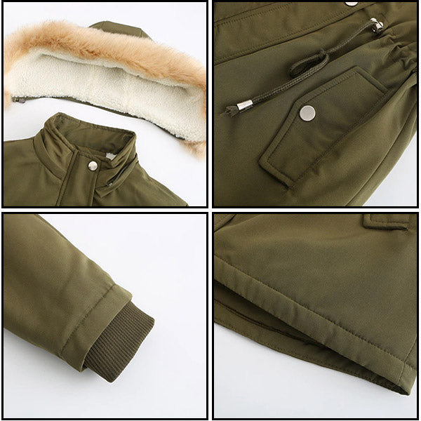 Women's Olive Green Parka with Drawstring & Faux Fur Hood