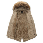 Men's Khaki Multi-Pocket Parka with Faux Fur Hood