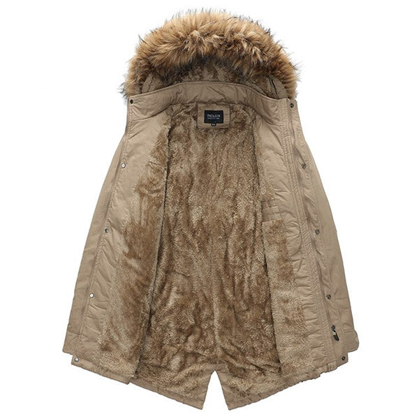 Men's Khaki Multi-Pocket Parka with Faux Fur Hood