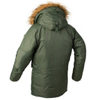 Men's Olive Parka with Faux Fur Hood & Orange Lining