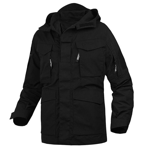 Men's Black Hooded Multi-Pocket Outdoor Jacket