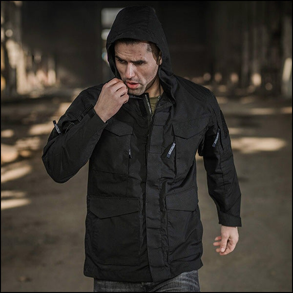 Men's Black Hooded Multi-Pocket Outdoor Jacket