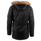Men's Black Military Parka with Faux Fur Hood