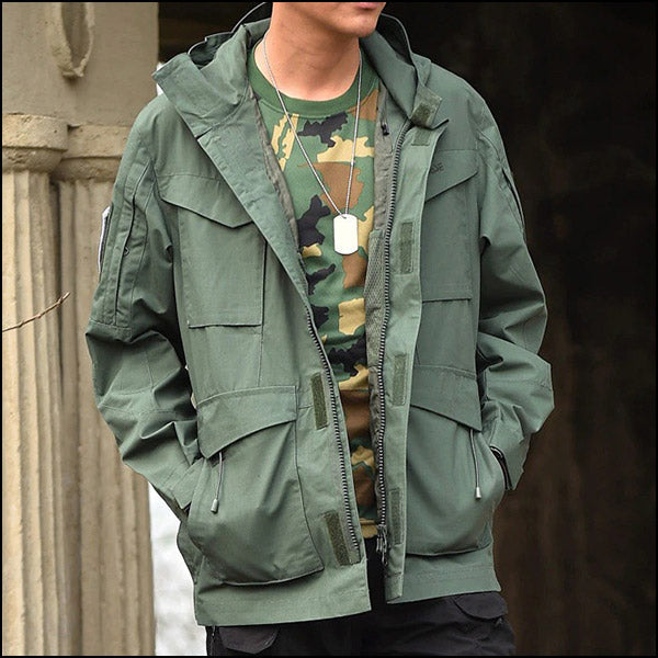 Men's Olive Green Tactical Hooded Parka