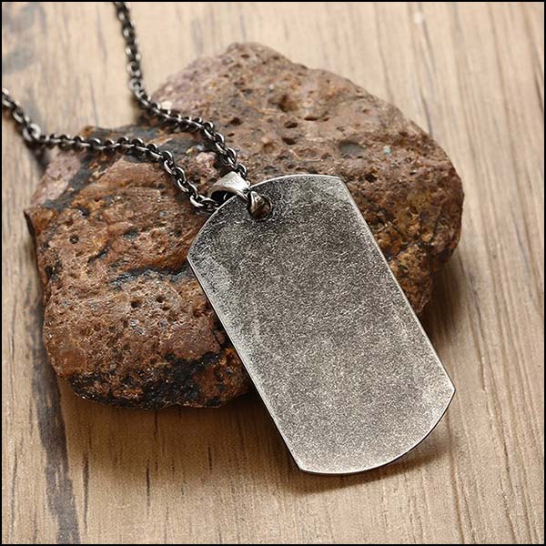 Distressed Silver Dog Tag Chain Necklace