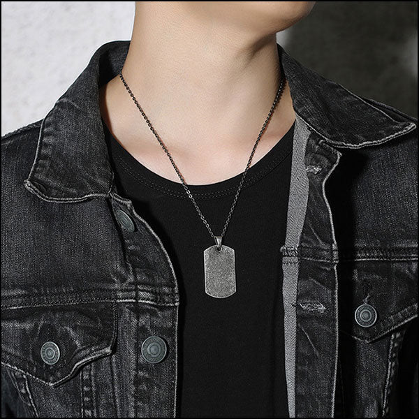 Distressed Silver Dog Tag Chain Necklace