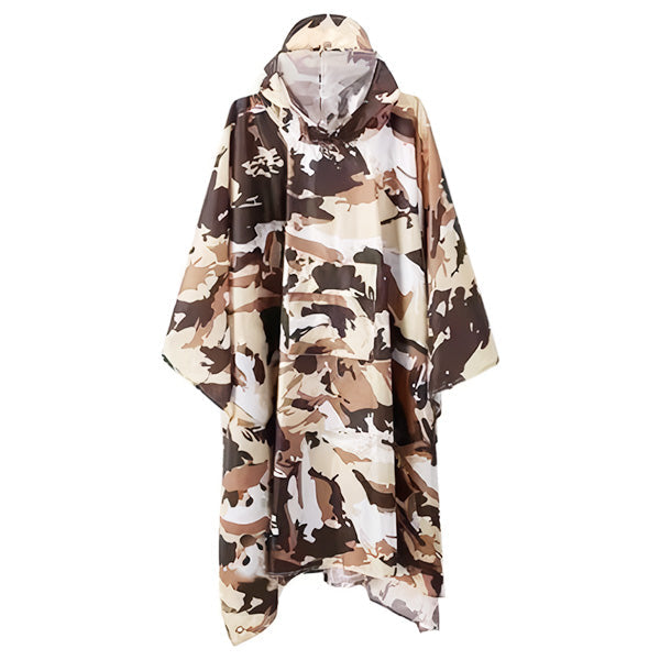 Desert Camo Hooded Rain Poncho with Front Pocket