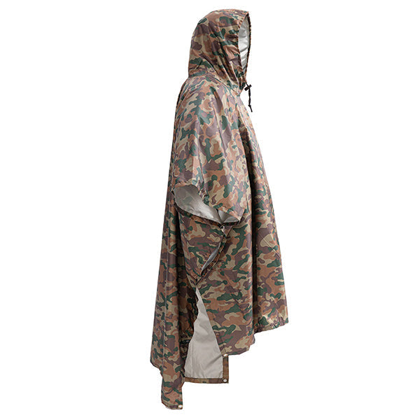 Brown Green Camo Hooded Rain Poncho