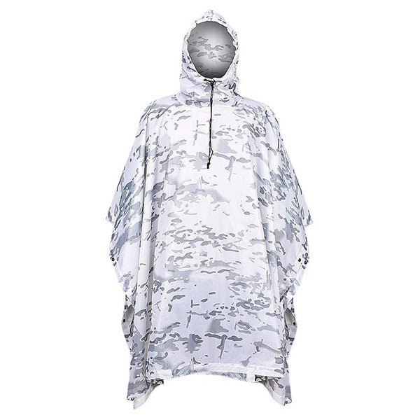 Lightweight White Camo Hooded Rain Poncho