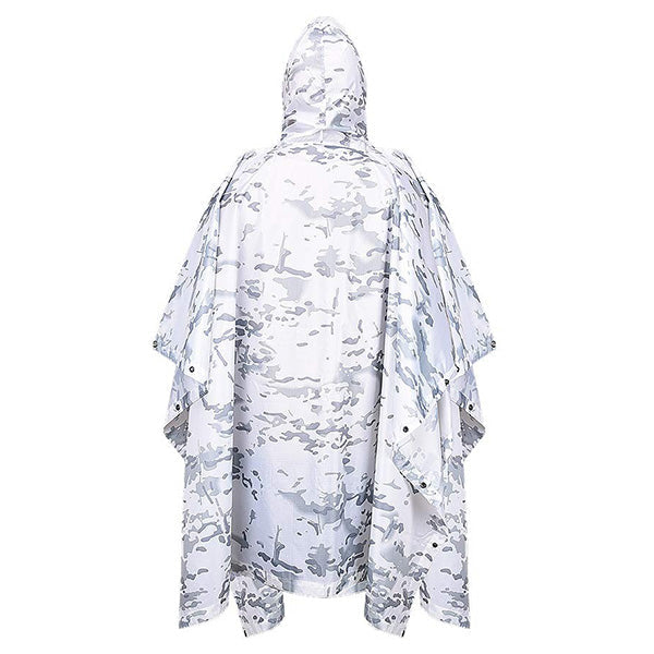 Lightweight White Camo Hooded Rain Poncho