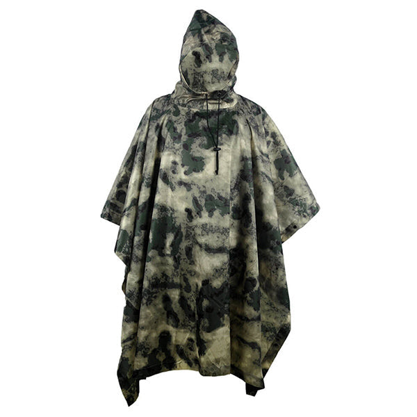 Green Beige Camo Hooded Outdoor Rain Poncho