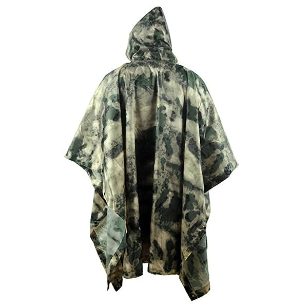 Green Beige Camo Hooded Outdoor Rain Poncho