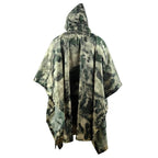 Green Beige Camo Hooded Outdoor Rain Poncho