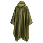 Olive Green Rain Poncho with Brimmed Hood & Pocket