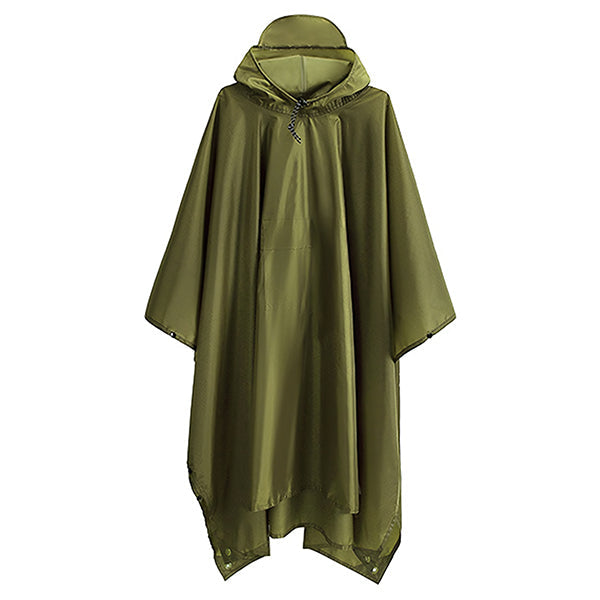Olive Green Rain Poncho with Brimmed Hood & Pocket