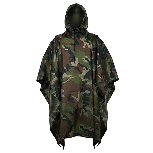 Waterproof Woodland Camo Hooded Rain Poncho