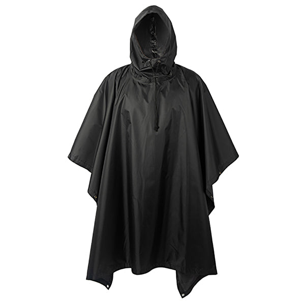 Black Waterproof Reusable Hooded Rain Poncho