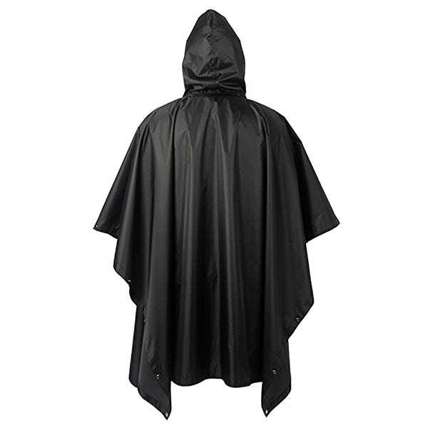 Black Waterproof Reusable Hooded Rain Poncho