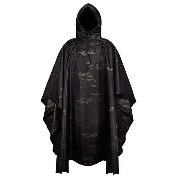 Tactical Waterproof Poncho in Black Camouflage