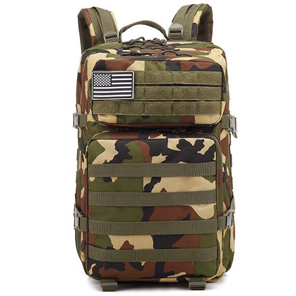 Tactical Woodland Camo Backpack with US Flag