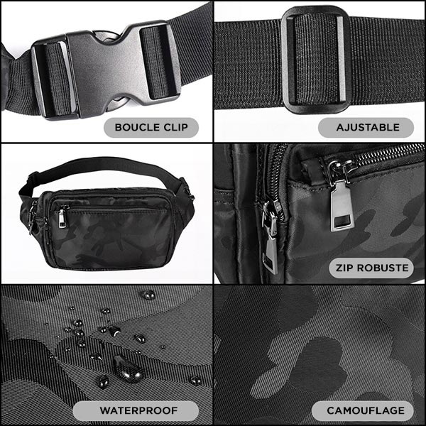 Black Camouflage Nylon Waist Bag