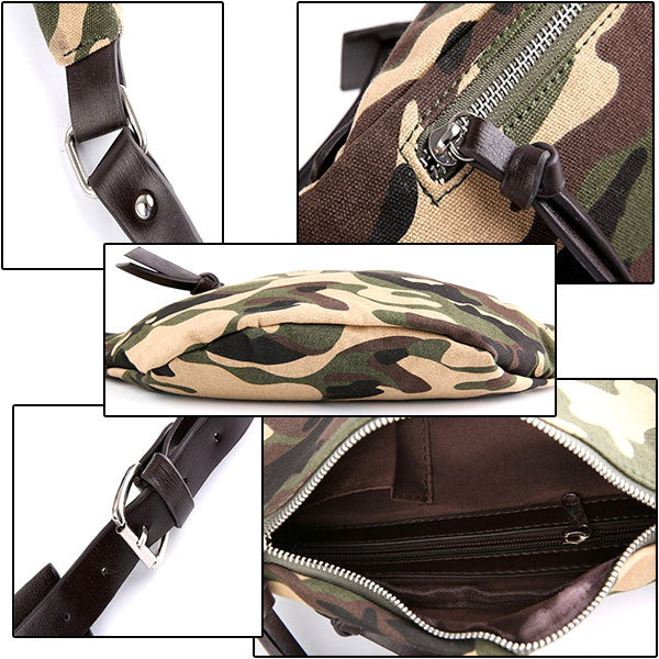 Unisex Camouflage Canvas Waist Bag with Brown Strap