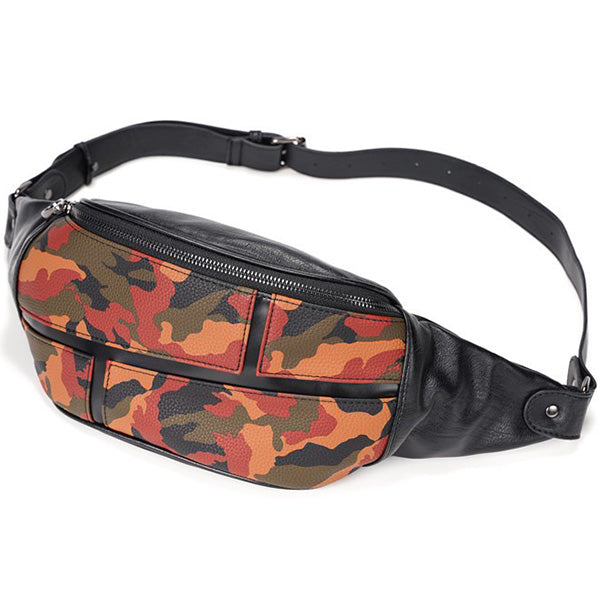 Unisex Orange Camo PU Leather Fanny Pack
