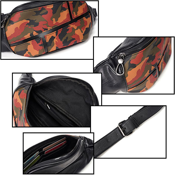 Unisex Orange Camo PU Leather Fanny Pack