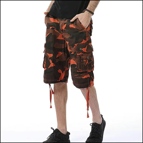 Men's Orange Camouflage Cargo Shorts