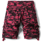 Men's Fuchsia Camouflage Cargo Shorts with Drawstring Cuffs