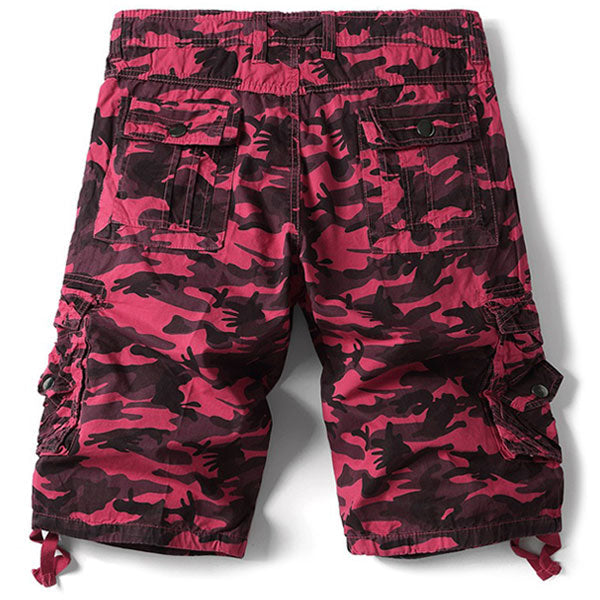 Men's Fuchsia Camouflage Cargo Shorts with Drawstring Cuffs
