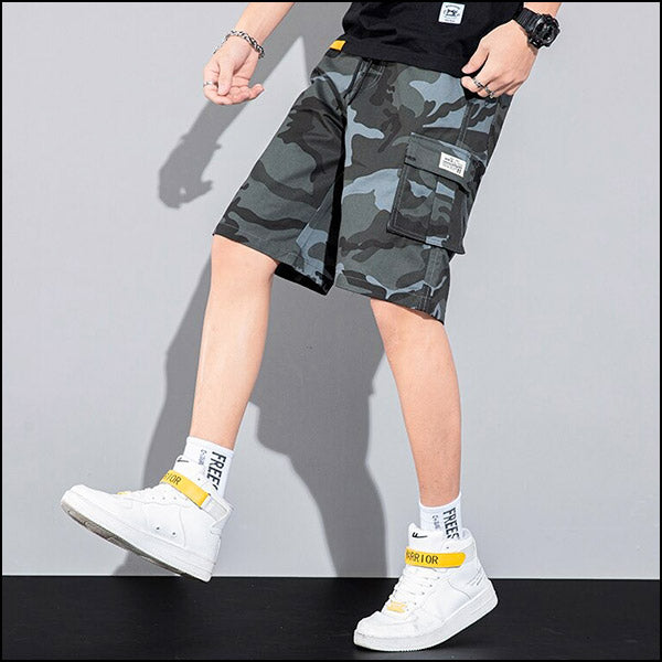 Men's Blue-Grey Camouflage Cargo Shorts