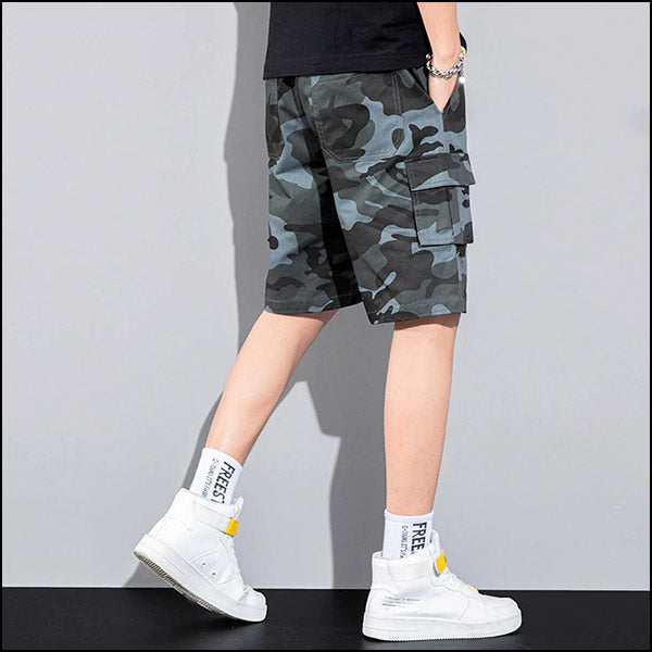 Men's Blue-Grey Camouflage Cargo Shorts