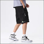 Men's Black Graphic Techwear Cargo Shorts